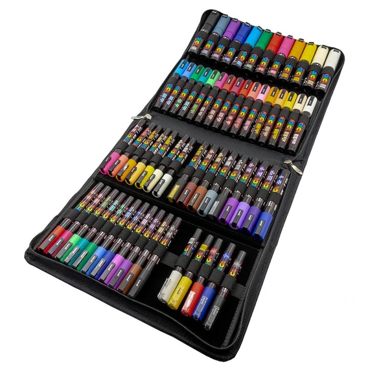 Set 40 Markere UNI Posca Fine Art in Mapa PVC 31x22x5 cm