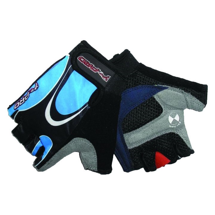 Manusi dama fitness, Olympus, realizate din material respirabil albastru cu negru si alb