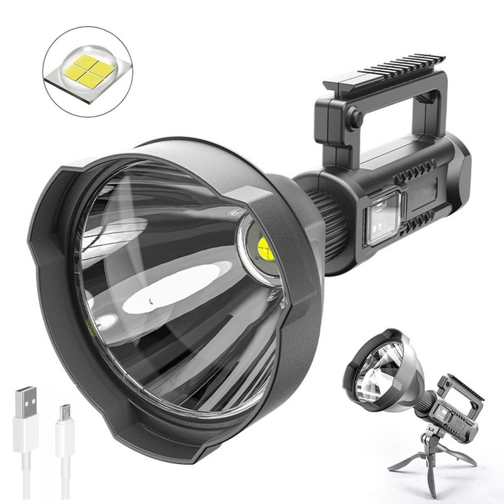Фенерче W591 със статив, мощност 1000W, много мощен LED, функция P90 за външна батерия