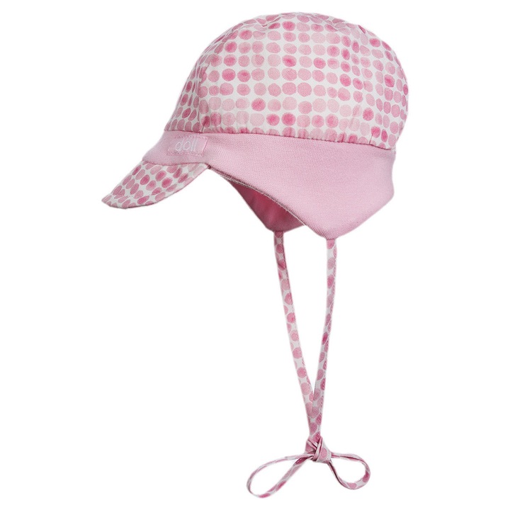 Rózsaszín napellenzős kalap, baba modell, pamut, pöttyös minta