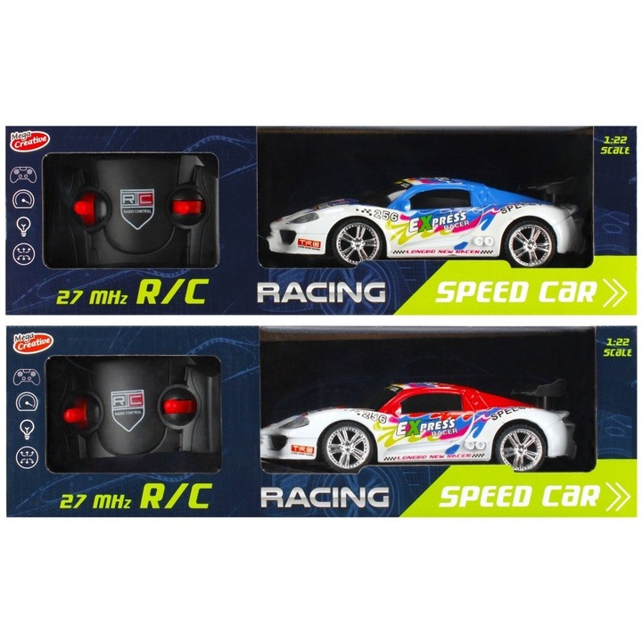 Състезателна кола с дистанционно управление, Mega Creative, 1:22, 18x5x8см, многоцветна, пълен комплект
