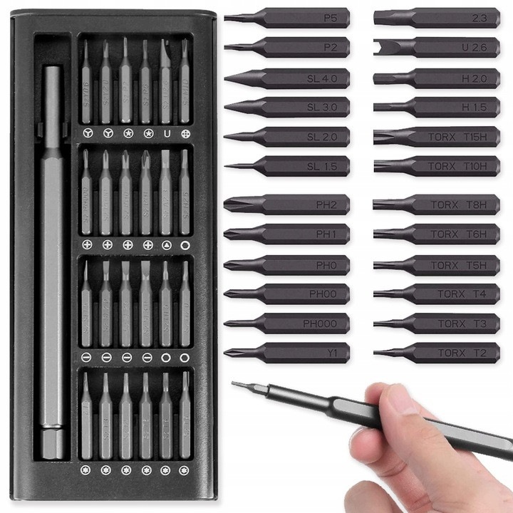 Precíziós csavarhúzó készlet 25 bittel, Pixel, mágneses, kompakt tokban
