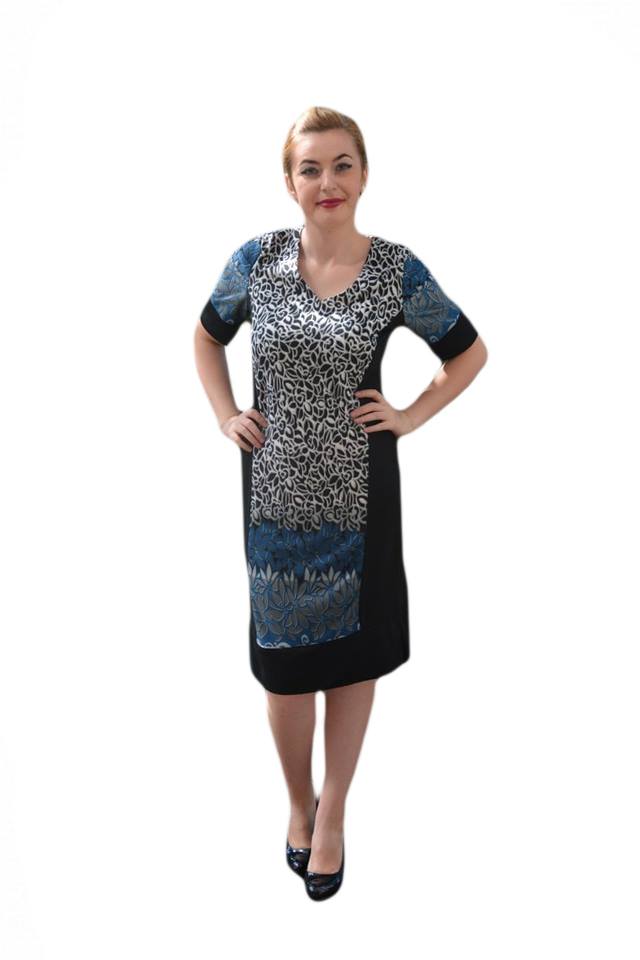 Rochie cu imprimeu floral,D&J Exclusive, Negru/Albastru