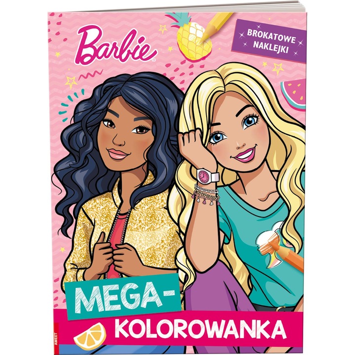 Cartea de colorat Barbie, AMEET, autocolante cu sclipici, perforata, multicolor