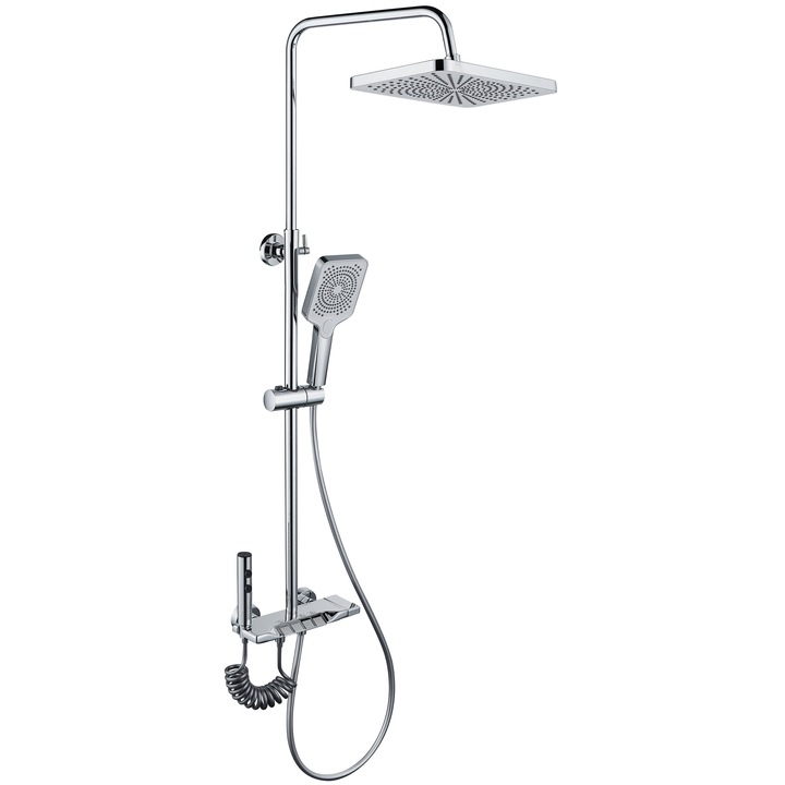 Душ колона La Brocca BBS001, 4 функции, Лесен за монтаж, Високо налягане, Регулируема струя, Висококачествени материали, Фиксиран душ с функция дъжд, Функция биде, Сребърен