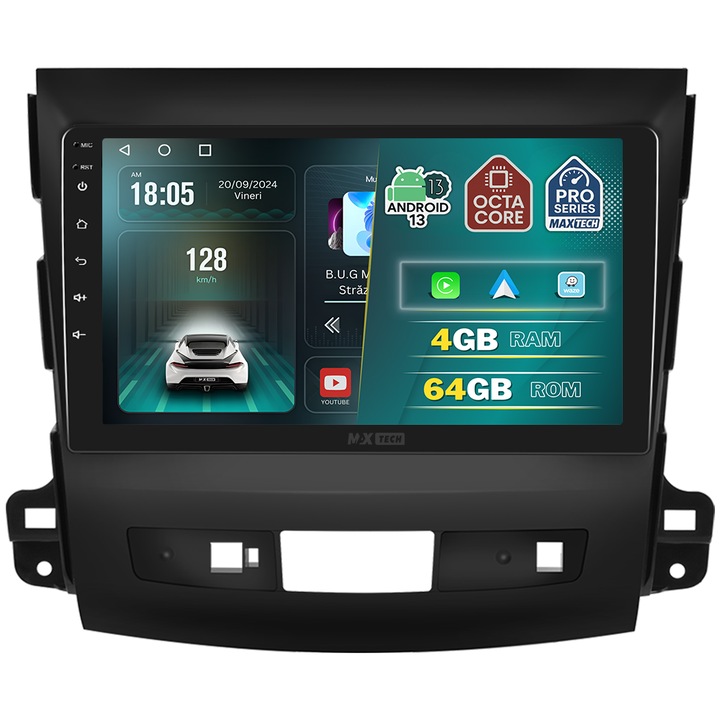 Навигация, За Mitsubishi Outlander (2006–2012), Citroen C-Crosser и Peugeot 4007 (2007–2012), MaxTech® PRO SERIES, 4 GB Ram 64 GB Rom OctaCore, Carplay и Android auto, 9” HD сензорен екран, GPS
