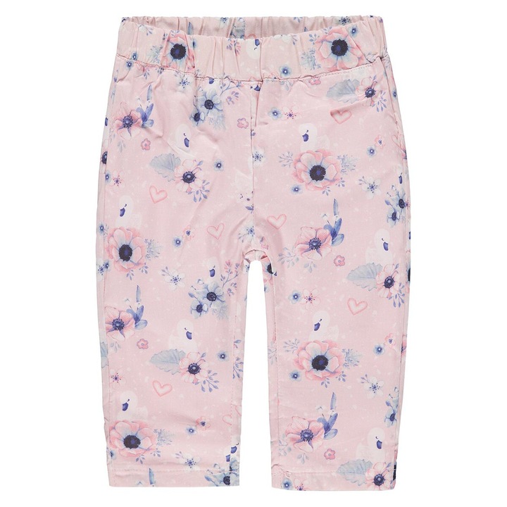 Gyereknadrág, Kanz, világos rózsaszín, virágminta, rugalmas derék, pamut