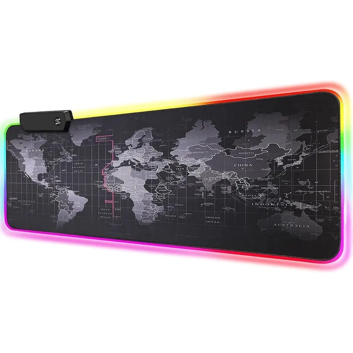 Mousepad gaming iluminat LED XXXL, suprafata anti-alunecare, 7 culori RGB, 4 moduri de iluminare, conectare USB, 90 x 40 cm