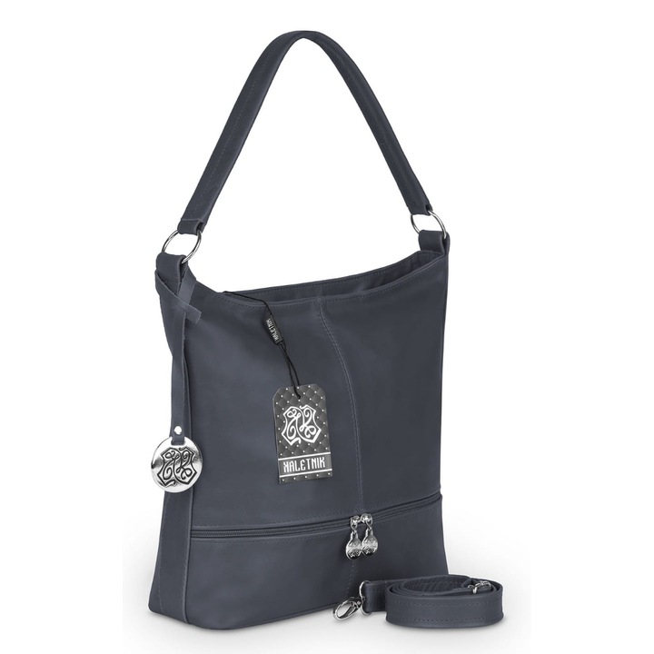 Kaletnik Jawa női táska, valódi bőrből, antracit színű, A4-es rekesszel, állítható pánttal