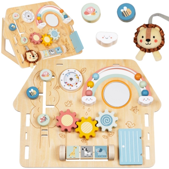 Tabla de activitati din lemn Tooky Toy, multicolor, 30x30cm