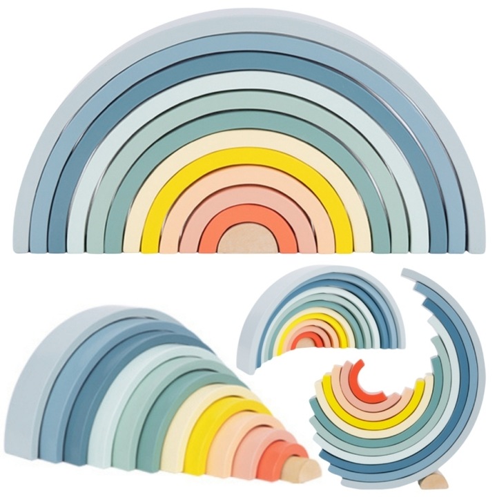 Комплект дървени играчки, 12 части, Tooky Toy, 18+ месеца