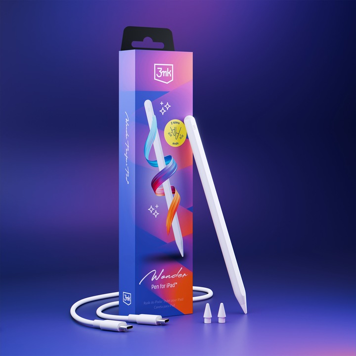 Stylou 3mk Wonder Pen pentru iPad, 10 inch, culoare maro, set cu 2 capete de rezerva