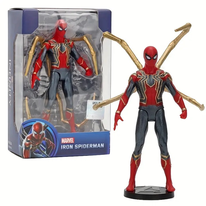 Figurina Iron Spider-man in armura, VeliumCraft, seria Marvel, 12 cm, articulat, stativ detasabil