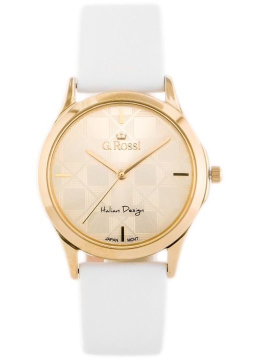 Ceas dama G. Rossi 10513A-4C1, din piele alba, cadran auriu