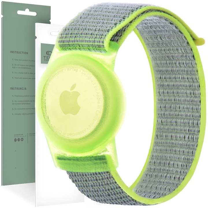 Детска гривна Tech-Protect, съвместима с Apple Airtag, зелена, до 17 см