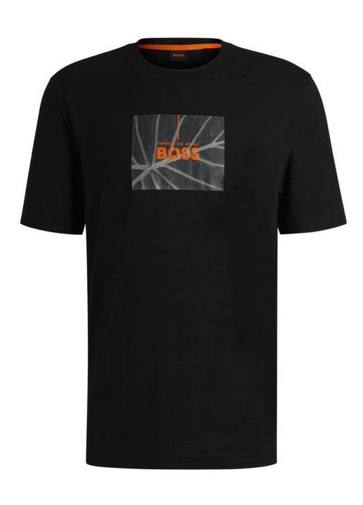 Tricou BOSS, Te_Injungle, regular, negru, bumbac