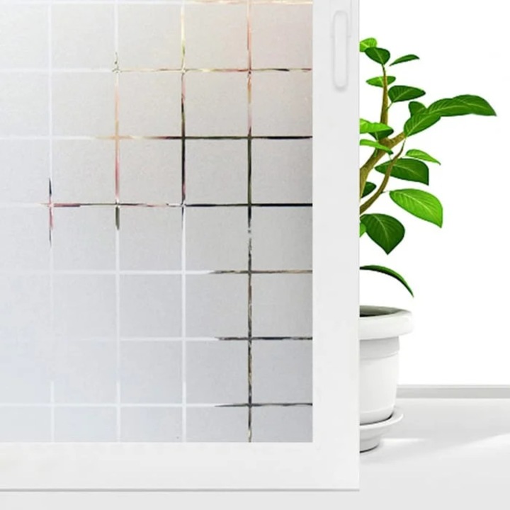 Folie Autoadeziva Electrostatica pentru Geamuri si Ferestre, Model Patrate Sablate, Protectie Intimitate si Decorativa, Dimensiuni 60 x 200 cm