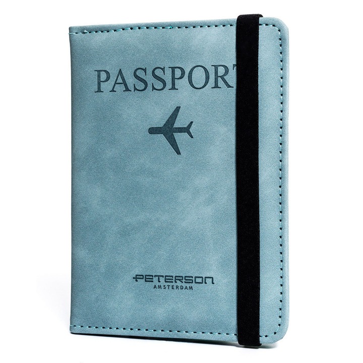 Husa pentru pasaport, Peterson, piele ecologica, compact, albastru