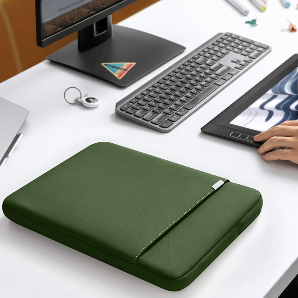 Husa de Protectie 360° pentru Laptop 13/14 Inch, Compatibila cu MacBook Air 13, MacBook Pro M4, M3, M2, M1 (A3403, A3186, A2991, A2780, A2485, A2141, 2019–2024), Surface Laptop 7, Rezistenta la Apa, cu Buzunar pentru Accesorii, Verde