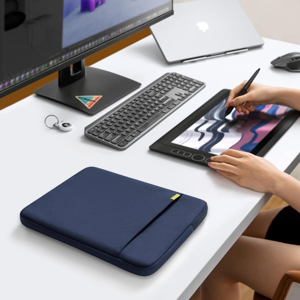 Husa de Protectie 360° pentru Laptop 13/14 Inch, Compatibila cu MacBook Air 13, MacBook Pro M4, M3, M2, M1 (A3403, A3186, A2991, A2780, A2485, A2141, 2019–2024), Surface Laptop 7, Rezistenta la Apa, cu Buzunar pentru Accesorii, Bleumarin