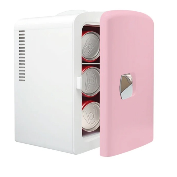 Мини хладилник, iTOMA, капацитет 4L, за кола, функция за отопление и охлаждане, за напитки, козметика, лекарства, домашна и автомобилна употреба, розово бял