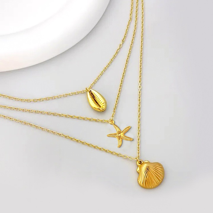 Colier de aur cu stea de mare pentru femei, delicat cu pandantiv de scoica oceanica, coliere la moda, stratificate, cu stea de mare, colier cu pandantiv de scoica, bijuterii de vara pentru plaja pentru femei