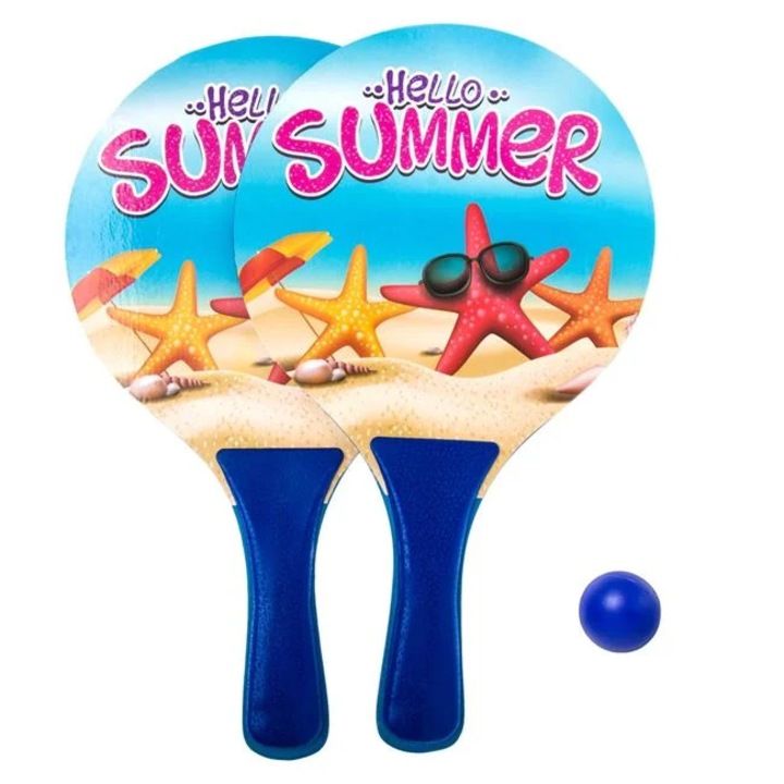 Детски дървени ракети за плаж "Hello Summer" и топка 33см
