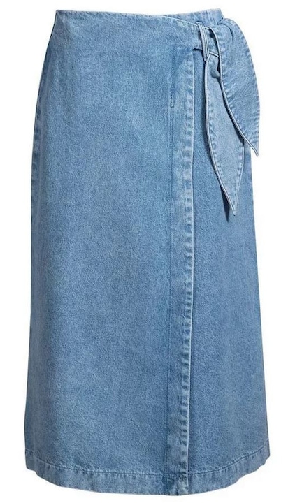 Fusta HUGO midi, denim, 100% bumbac, albastru