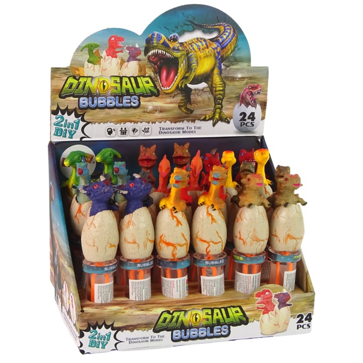 24 darabos dinoszaurusz szappanbuborék játék készlet, LEAN TOYS, 18 cm, többszínű