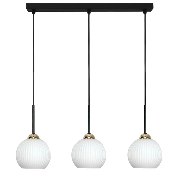 Lustra EDYLIT FIONA, neagra, abajur sticla alba, 100x56cm, inaltime reglabila, 3xE27