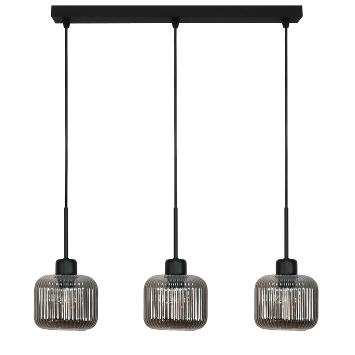 Lustra EDYLIT, model BEKA GREY, abajur sticla grafit, 3xE27, 100x56cm