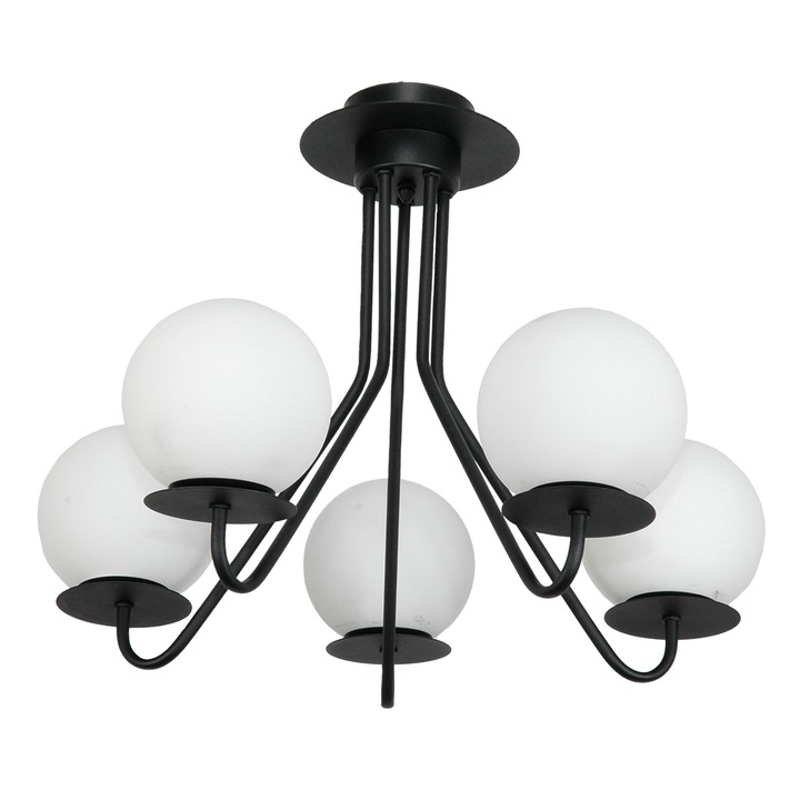 EDYLIT mennyezeti lámpa, fekete, fehér üvegernyő, 44x58cm, 5xE27, IP20