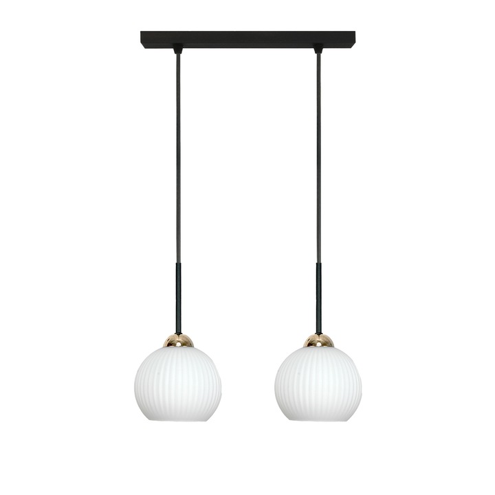 Lampa suspendata EDYLIT FIONA, neagra, abajur sticla alba, 100x36cm, inaltime reglabila