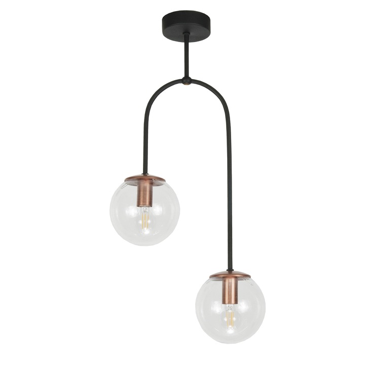 Lustra EDYLIT ASTOR 13-877, neagra, abajur sticla alba, 65x30cm, 2 surse E14