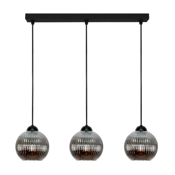 Lustra EDYLIT, model 15-054, design modern, neagra, abajur sticla grafit, 100x56cm