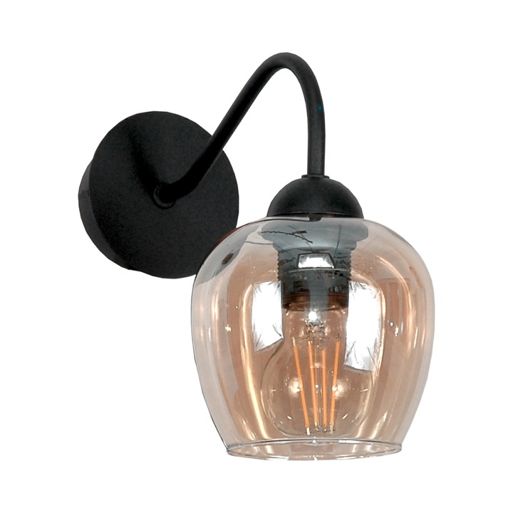 Aplique de perete, negru, abajur din sticla ambra 15-223 INDI AMBER