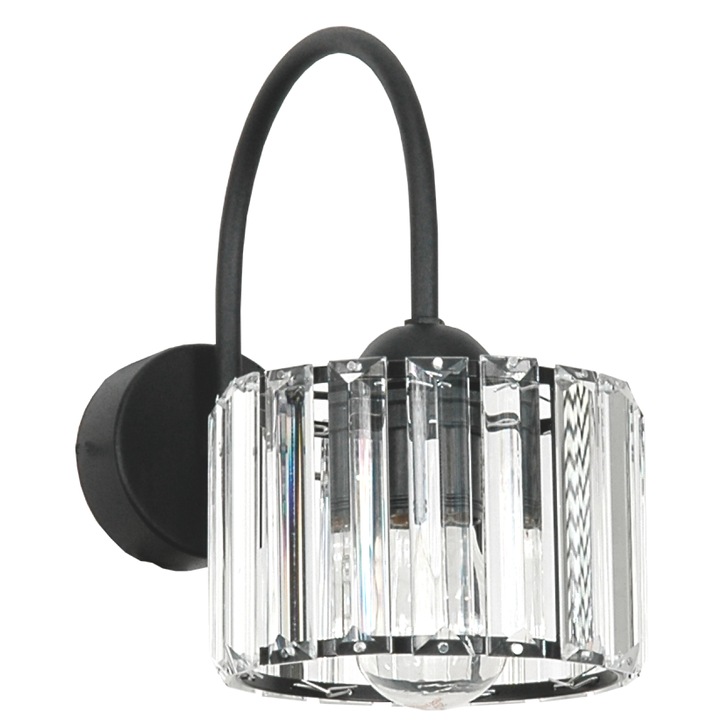 Aplica de perete, EDYLIT, neagra, abajur din sticla, 26x15cm