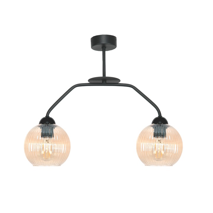 Plafoniera EDYLIT, neagra, abajur sticla chihlimbar 2 surse E27