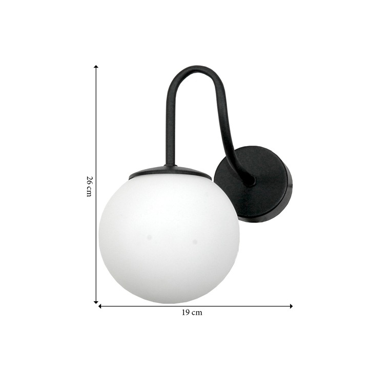 Fali lámpa, EDYLIT, 15-283 modell, fehér üveg, feketére festett fém, 26x19cm