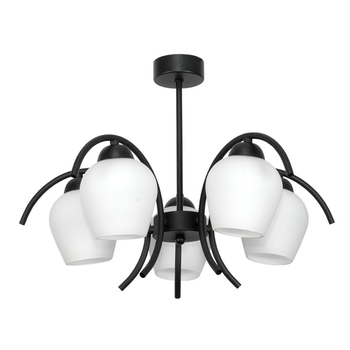 EDYLIT mennyezeti lámpa, 15-320 modell DANI, fekete, fehér üvegernyő, 36x50cm, 5xE27