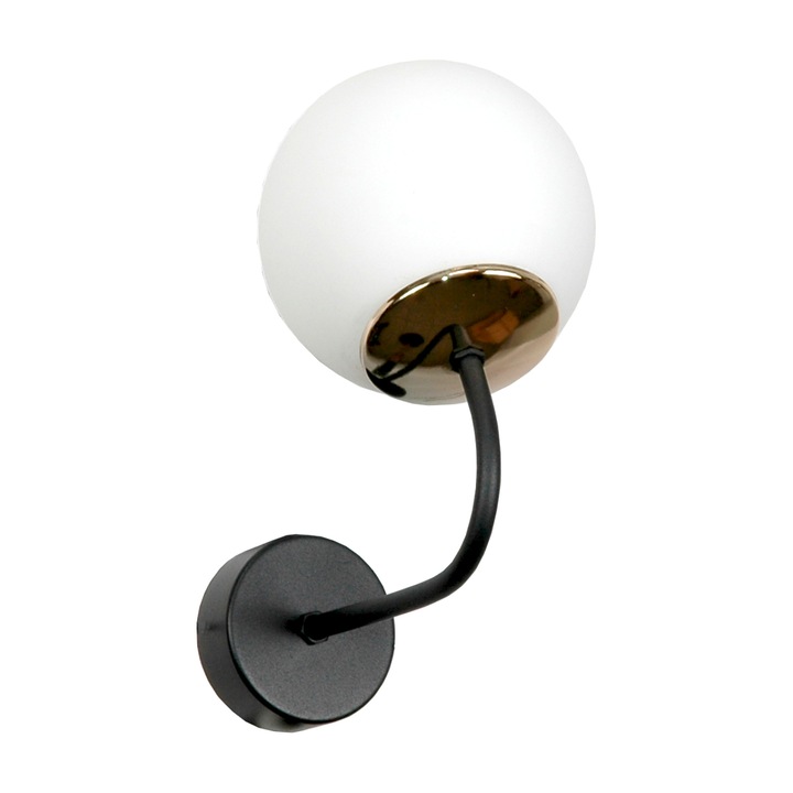 Fali lámpa, EDYLIT, fekete, fehér üvegernyő, 25x12cm