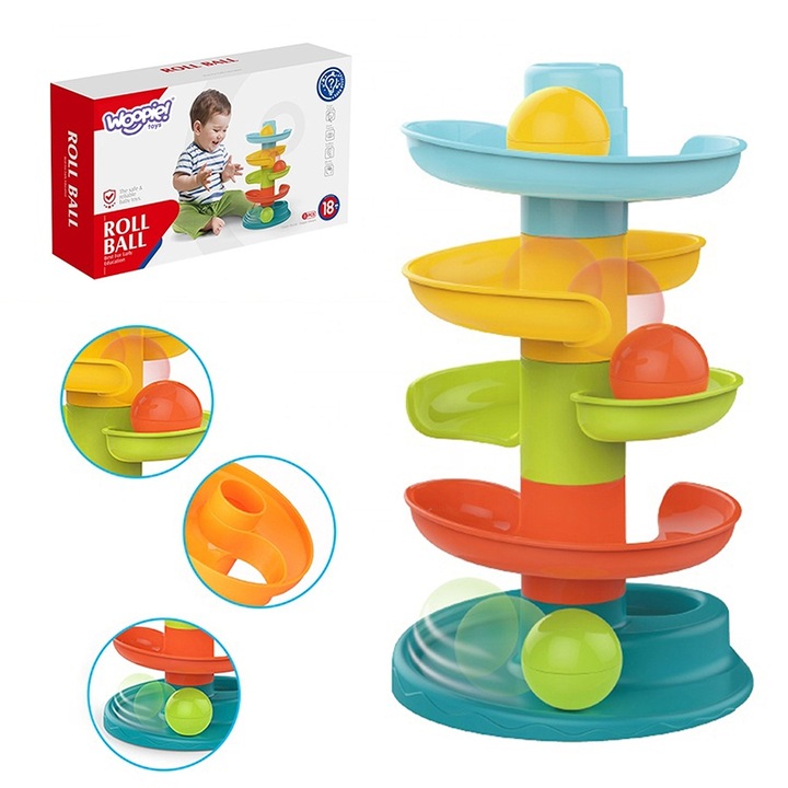 Jucarie, Woopie, set spirala + 3 bile, multicolor, pentru copii de la 6 luni