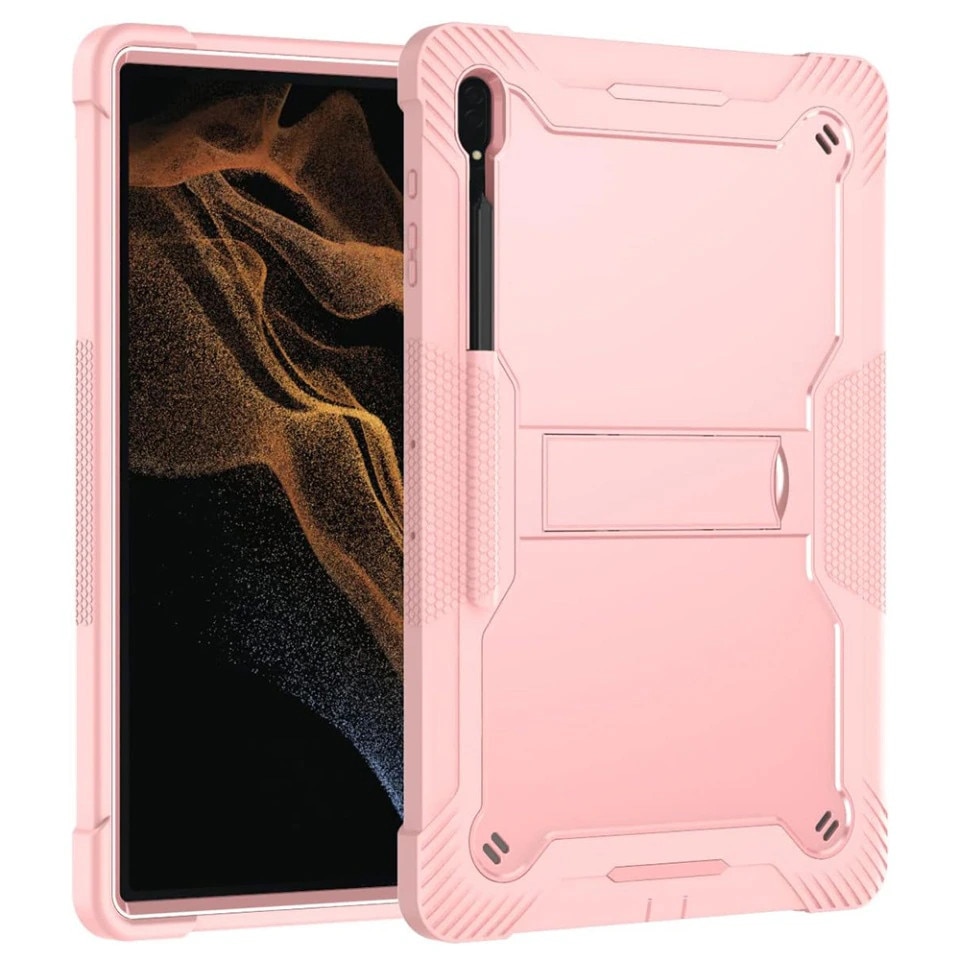 Husa Shockproof Armor pentru Samsung Galaxy Tab S10+/S9+/S9Fe+, 12.4", Sigloo, stand Built-in, Protectie 360, Roz