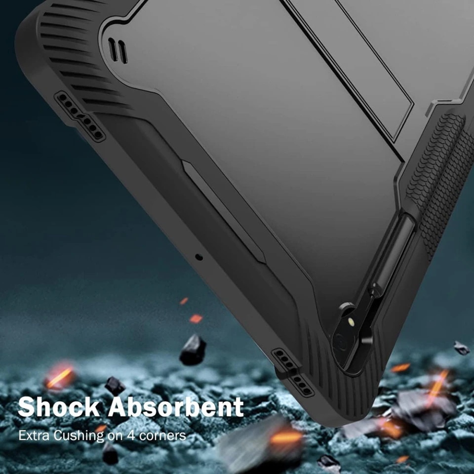 Husa Shockproof Armor pentru Samsung Galaxy Tab S10+/S9+/S9Fe+, 12.4", Sigloo, stand Built-in, Protectie 360, Negru