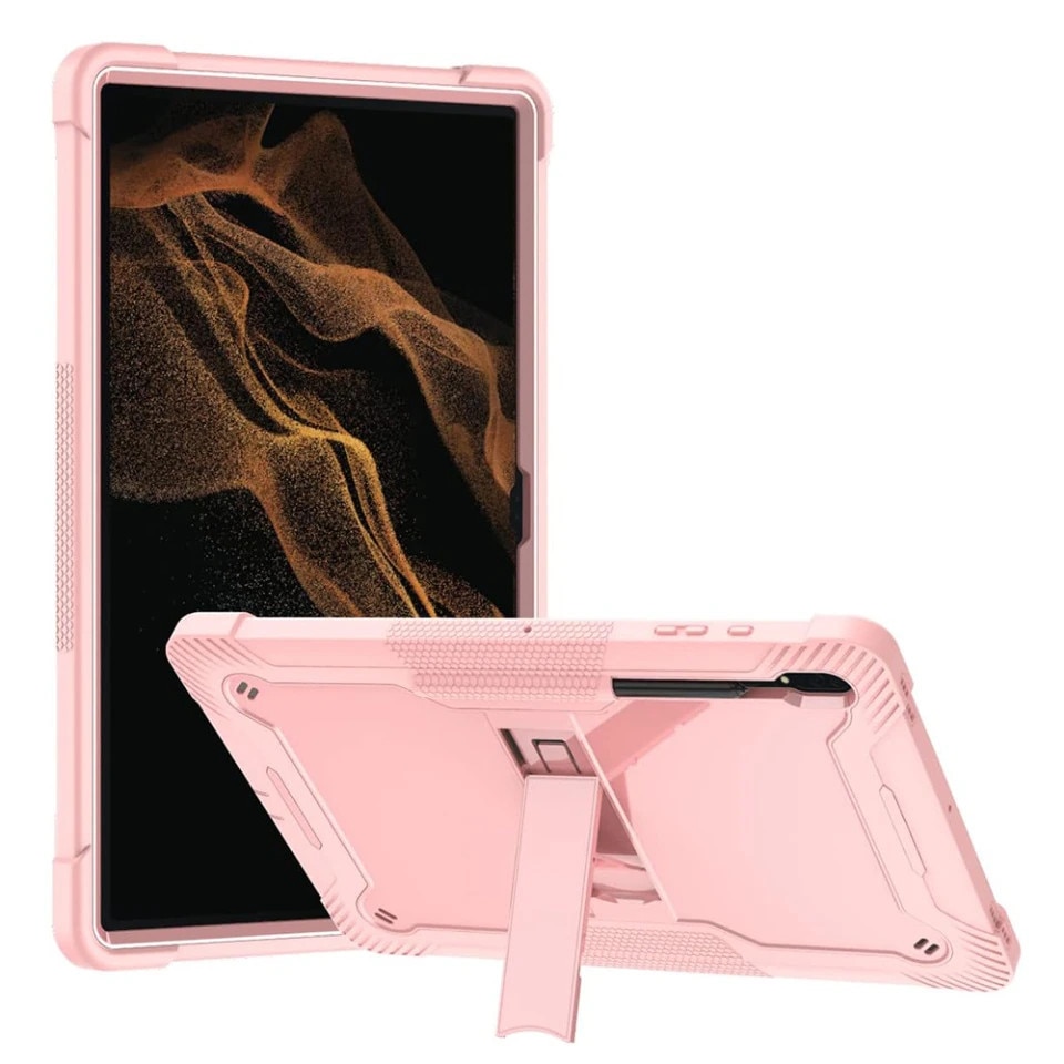 Husa Shockproof Armor pentru Samsung Galaxy Tab S10+/S9+/S9Fe+, 12.4", Sigloo, stand Built-in, Protectie 360, Roz