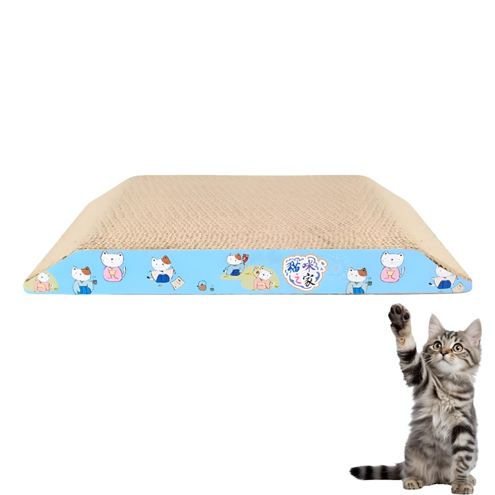 Pat pentru pisici, Nikcorp, carton, forma de val, albastru, 22x36x4 cm