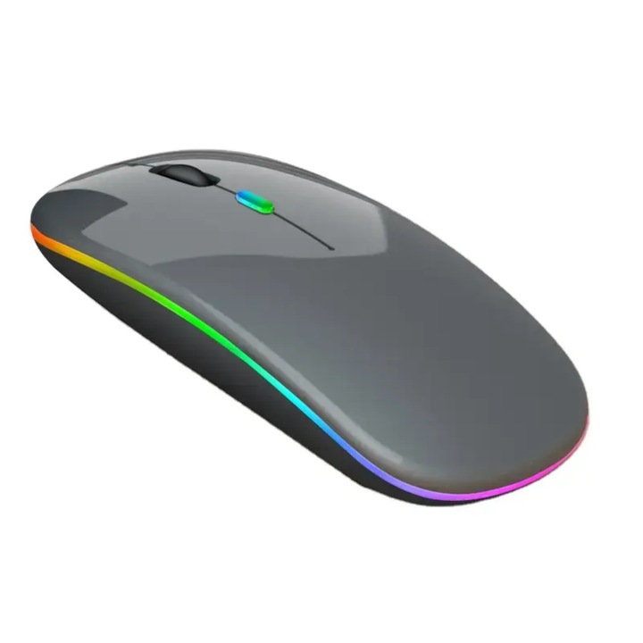 Безжична мишка с USB зареждане, RGB компютърна ергономична безшумна мишка за игри, лаптоп, Bluetooth 5.1 и 2.4GHZ, регулируема 800/1200/1600DPI, сив цвят ABYZ™