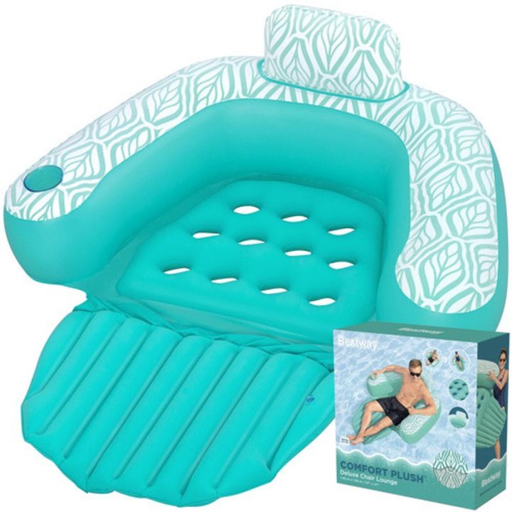 Bestway 43719 felfújható strandszék, fehér-kék, 145x120cm, pohártartóval, PVC anyagból