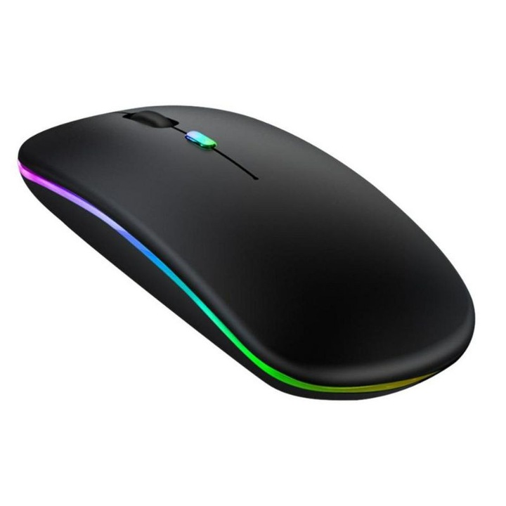 Безжична оптична мишка с RGB LED осветление, черна, USB и Bluetooth, 3 нива на DPI, акумулаторна батерия, plug & play, съвместима с компютър и лаптоп