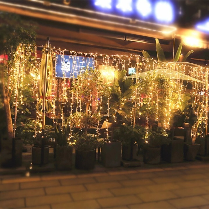 Instalatie Craciun, 205 m, 4920 Led-uri, Franjuri, Alb cald, Flash, Alimentator, Interconectabila, Fir Transparent Cauciucat, 220v, Southern Sky